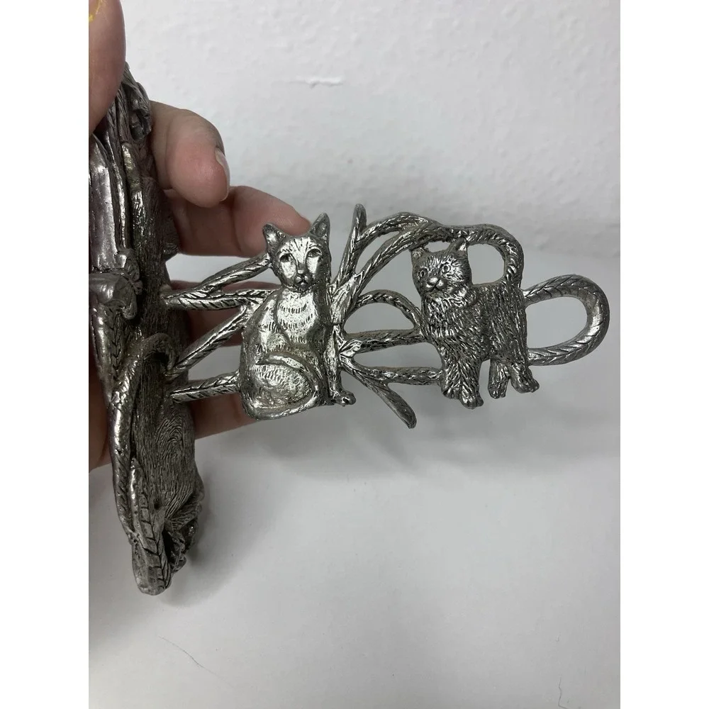 Dinner Bell Holder Bracket Mount Cat Themed Heavy Pewter Plant Hanger